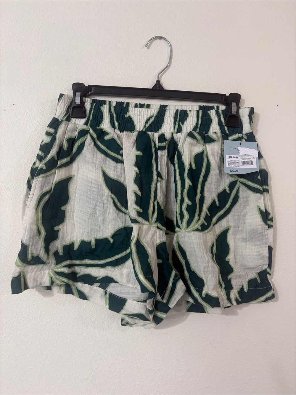 NWT Shade & Shore Palm Leaf Print Swim Cover Up Shorts Size XS 100% Cotton